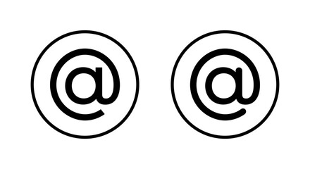 Mention icon in circular outline. Email address symbol. Social media at sign