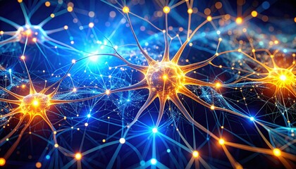 A vibrant depiction of interconnected neurons, showcasing the complexity and beauty of neural networks with glowing elements against a dark background.