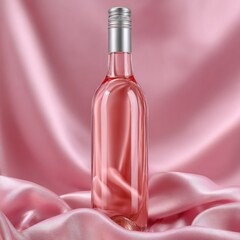 Pink wine bottle on a pink satin backdrop