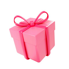 3d  Elegant Pink Gift Box with Ribbon - Valentine Present Vector Icon
