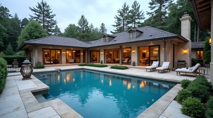 swimming pool in hotel resort, ai image 