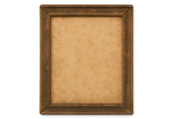 Vintage wooden frame surrounding weathered paper texture, resting on transparent backdrop with ample design space
