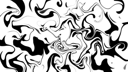 Abstract black and white swirling shapes as liquid marble.