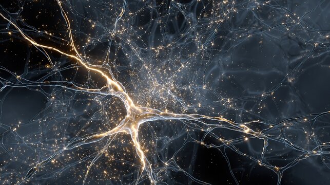 Abstract glowing neural network with a disrupted pathway, representing cognitive imperfections.
