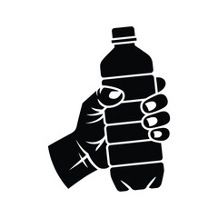 Hand gripping a plastic water bottle in a stylized silhouette design