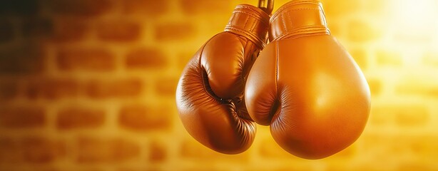 Vintage Leather Boxing Gloves Hanging in Warm Light