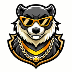 colorful illustration of a honey badger head mascot logo