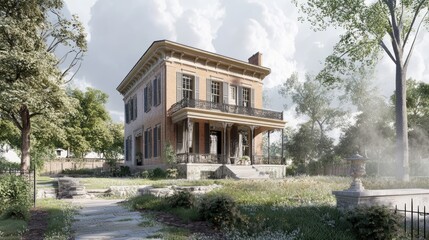 Victorian Mansion in a Tranquil Garden Setting