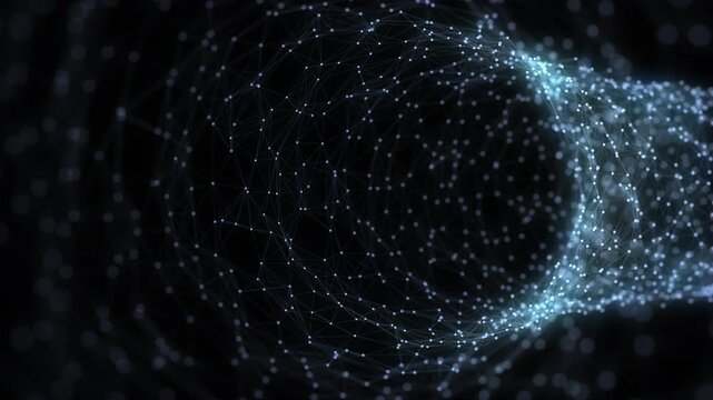 Abstract wireframe tunnel. Light science wormhole. 3D portal grid. Futuristic fantasy funnel. 3d rendering.