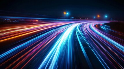 Illuminating action in a cyberspace network urban environment digital art glowing light trails perspective