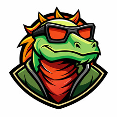 colorful illustration of a komodo head mascot logo