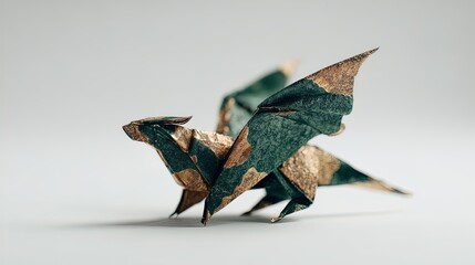 Fototapeta premium stunning photorealistic 3d render of dual-toned origami frog: perfect for sporty interior posters, showcasing intricate paper texture on pristine matte surface in lime green and dark green