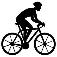 Obraz premium Cyclist silhouette on bicycle helmet riding