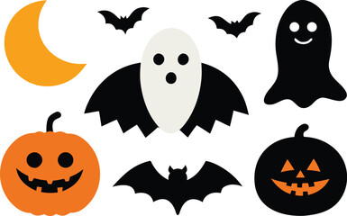 Halloween vector graphics collection featuring pumpkins ghosts and bats scalable eps illustration