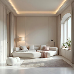 Futuristic Minimal Room with Geometric Decor and Empty Product Space