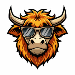 colorful illustration of a scotland hairy cow head mascot