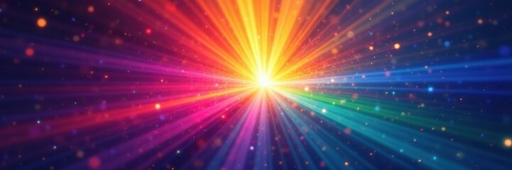 Obraz premium Abstract rainbow light burst, vibrant spectrum radiating outwards , backdrop, bright