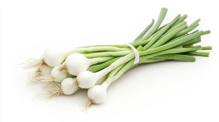 Harvesting fresh spring onions isolated on a white background for culinary inspiration and healthy eating