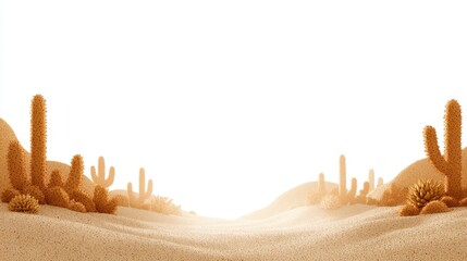 Desert landscape with cactus plants on sand dunes background