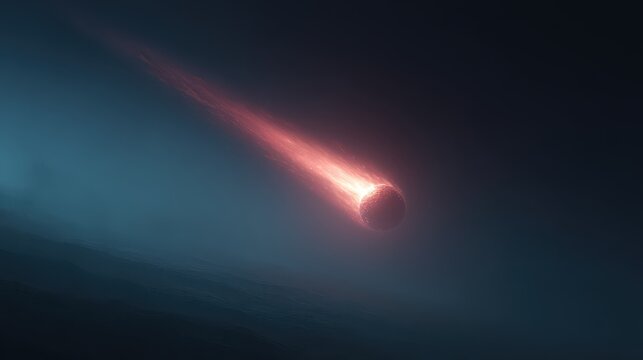 Meteor with fiery tail in dark space - Powered by Adobe