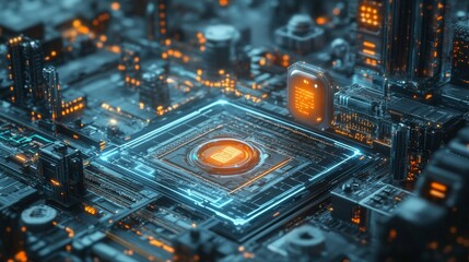 Unlocking the future a futuristic digital lock hovering over a grid of neon technology