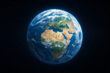 The magnificent blue planet, Earth, captured from the vastness of space, revealing its diverse continents, deep oceans, and swirling clouds against a backdrop of distant stars