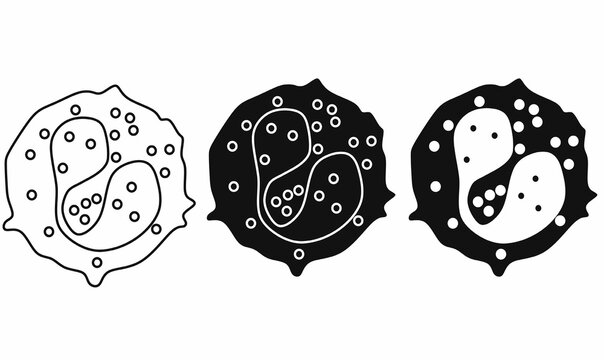 Set of blood cell also called a hematopoietic cell, hemocyte, or hematocyte icons in outline, silhouette. Vector medical illustration symbolizing red cells, biology, science, health, and hematology