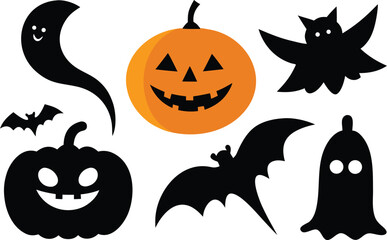 Halloween vector graphics collection featuring pumpkins ghosts and bats scalable eps illustration