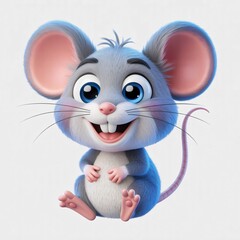 Smiling Cartoon Mouse with Big Ears and Blue Eyes