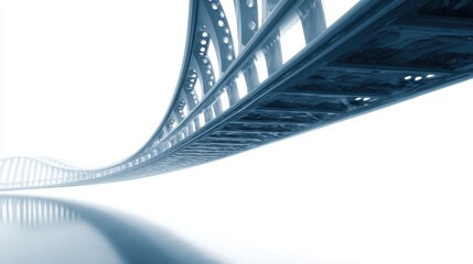 Abstract blue bridge with reflection on white background