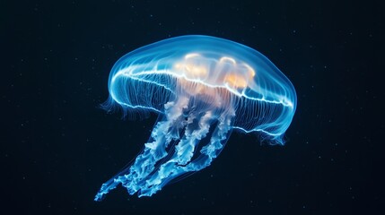 Fototapeta premium Glowing jellyfish floating gracefully in a deep ocean pit nature photography ethereal marine environment underwater perspective serene concept