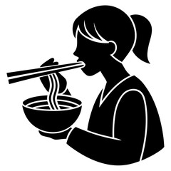 Person eating noodles with chopsticks bowl