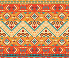 Colorful Tribal Geometric Native American Indian Tribal Geometric Aztec Pattern Navajo ethnic textile with Chevron and Diamond Motifs for fabric Seamless Textile, Vector decoration fashion, Rug.