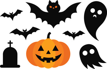 Spooky halloween collection vector art featuring pumpkins ghosts bats and tombstone illustration