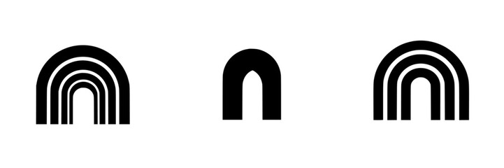 Fototapeta premium Minimalist black-and-white vector illustration of a simple rainbow design in multiple arcs representing harmony and unity