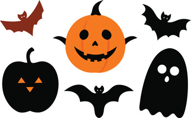 Vector halloween collection spooky pumpkins ghosts bats cute and scary holiday icons eps