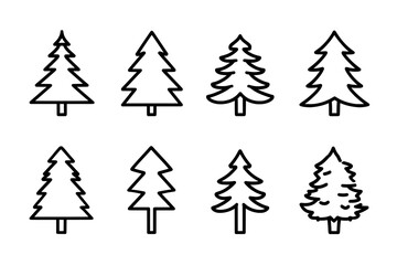 Obraz premium Tree and Forest Line Icon set offers a modern collection of illustrations on white background tailored for design applications