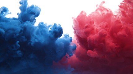 Fototapeta premium Abstract blue and red smoke cloud collision on white background