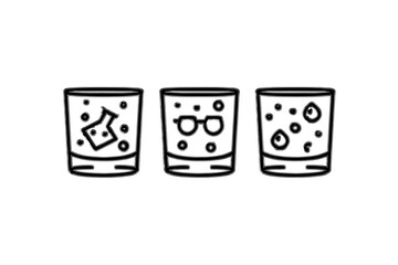 Icon set consisting of a water glass and a water drop, illustrated in a contemporary manner on a white background