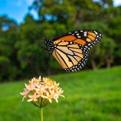 Fototapeta premium Monarch Butterfly Hovering Flower