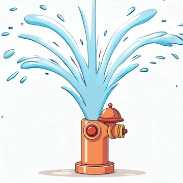 Cartoon Fire Hydrant with Water Spraying High, Illustrative Style, Bright Colors, Fun and Playful Element for Creative Projects