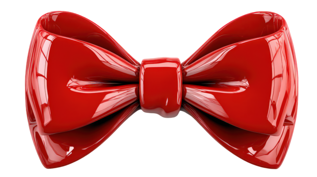Shiny Red Bow Tie on Transparent Background