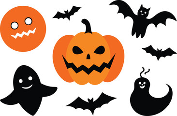 Obraz premium Halloween vector collection spooky pumpkins ghosts bats festive seasonal illustration