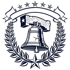 Fototapeta premium Liberty Bell Laurel Emblem – Vintage Patriotic Vector Tee. Perfect for: historical museum shops, Philadelphia events, reenactments