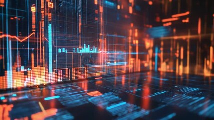 Futuristic server room processing big data with graphs and statistics showing on digital screens - Powered by Adobe