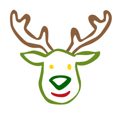 A cute and cheerful hand-drawn illustration of a reindeer head, perfect for adding a touch of festive charm to your holiday designs and seasonal projects.