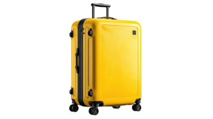 Bright Yellow Suitcase with Wheels on Transparent Background