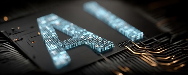 Futuristic AI Technology Concept with Circuit Board and Holographic Elements