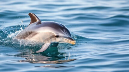 Dolphin leaping in vibrant blue ocean