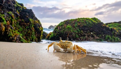 Sure! Here's a detailed prompt you can use to generate or search for a realistic or artistic image of a **sea crab**:

---

**Prompt:**

> "A high-resolution, detailed image of a sea crab in its natur